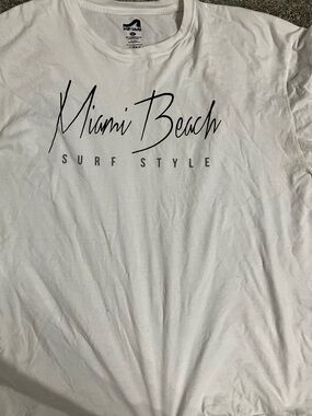 surf style White Men's 'Miami Beach' Graphic Tee with Black Print